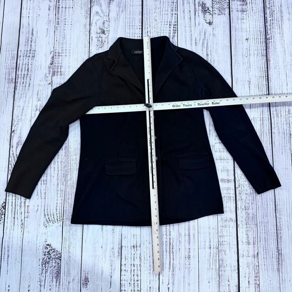 Lauren Ralph Lauren Black Sweater Knit Blazer XL Crest Buttons Preppy - Picture 3 of 7